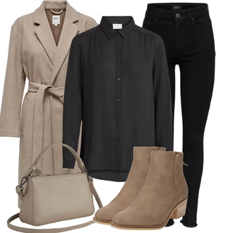 Zakopčaj dolje Outfit sa Crna/Tamnoplava/Smeđa Slip-on Bluza/Poslovna Bluza/Bluza s Podignutim Ovratnikom/Izvanredna Bluza/Bluza s gumbom/Bluza Dugih Rukava/Bluza koja se ne pegla Vila "Jesenski outfiti"