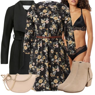 Do koljena Svatovski gost Outfit sa Crna/Smeđa/Pink/Crvena Haljina Veći Broj About You "Jesenski outfiti"