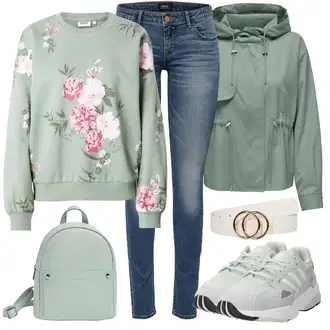S ovratnikom Outfit sa Zeleno/Svjetlozelena Kožna jakna/Sportska majica Only "Jesenski outfiti"