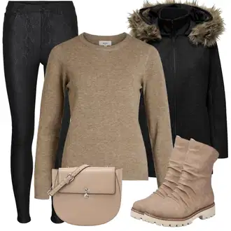 so štrasom Outfit sa Crna Neprozirna Tajica/Treggings/Kožna Jakna/Tople Tajice/Tajice visokog Struka/Podstavljena Tajica/Termo Hlača/Biciklistička Hlača/Oblikovana Tajica/Tajice Kožnog Izgleda VERO MODA "Jesenski Outfiti"