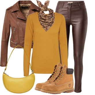 Outfit sa Žuta/Smeđa/Bež/Narandžasta Čizmica Vodootporne čizme/Klasična čizmica/Čizma na Vezanje Timberland "Jesenski outfiti"