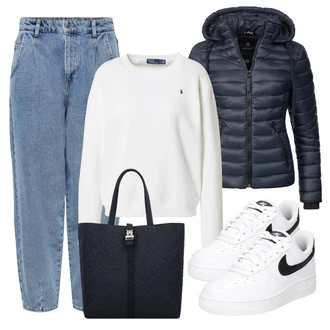 so štrasom Outfit sa Svjetloplava/Plava Boyfriend Jeans/Mom Jean/Kožna Muška Jakna/Kožna Jakna/Dad Traperice/Traperice Opuštenog Kroja Only "Jesenski outfiti"