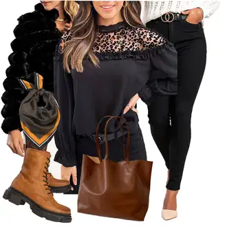 Elegantan Outfit sa Crna Bluza s Volanima "Jesenski outfiti"Look: Elegantan, Elegantna