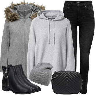 Outfit sa Crna Kožna gležnjača/Čizma s patentnim zatvaračem/motociklistička čizma/Gumena Gležnjača/Chelsea Gležnjača/Podstavljena Gležnjača/Ravna Gležnjača/Kožna Jakna/Motociklistička čizma/Čizma za Jahanje Only "Jesenski outfiti"