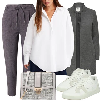 Prevelik Outfit sa Bijela/Krem Majica Košulja koja se ne pegla/Ležerna košulja/Košulja od muslina/Poslovna košulja/Poslovna košulja bershka "Jesenski outfiti"Look: klasický, Stil, Prevelik, Ured, Transparentan, Unisex, Poslovni, Ležerno, Boja, Pametno ležerno