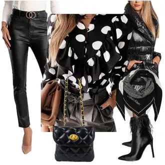 Elegantan Outfit sa Crna Bluza s Volanima "Jesenski outfiti"Look: Elegantan, klasický, Elegantna