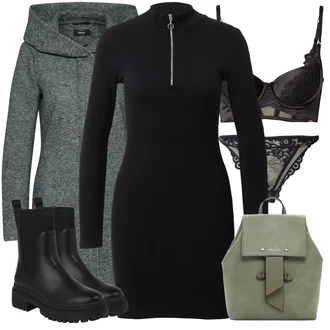 S Kapuljačom Na Skidanje Outfit sa Siva/Tamnoplava/Tamnozelena/Tamnosiva Pleteni Flis Kaput/Kaput s Kapuljačom/Zimski Kaput Vuneni kaput/loden kaput/Kaput od Vunenog Flisa Only "Jesenski Outfiti"