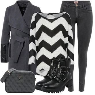 Rave Outfit sa Crna/Siva Čizmica Čizma s Platformom na Vezanje/Motociklistička čizma/Debele Tenisice/Tenisica s platformom/cipela na vezanje About You "Jesenski outfiti"Look: Rave, Elektro, Potvrda, Coachella, Sprovod, Koncer