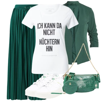 Djeveruša Outfit sa Tamnozelena/Zeleno/Tirkizna Hlače S Naborom/Široka Hlača/Hlače s prednjim naborom/Palazzo Hlača About You "Jesenski outfiti"