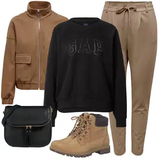 Outfit sa Crna/Tamnosiva/Siva Sweater majica GAP "Jesenski outfiti"