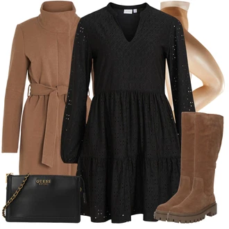 Cowgirl Outfit sa Smeđa/Bež/Tamnosmeđa Klasična čizmica/Duga Čizma/Čizma do Koljena/Široke čizme/Čizma za Jahanje About You "Jesenski Outfiti"Look: Stil, Cowgirl, Prevelik, Western