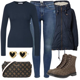 Outfit sa Tamnozelena/Kaki/Smeđa/Siva/Tamnosmeđa Čizmica Gležnjača na Vezanje/Podstavljena čizma/Klasična čizmica/Borbena Čizma Dockers by Gerli "Jesenski outfiti"
