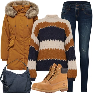 Outfit sa Žuta/Smeđa/Bež/Narandžasta Čizmica Vodootporne čizme/Klasična čizmica/Čizma na Vezanje Timberland "Jesenski outfiti"