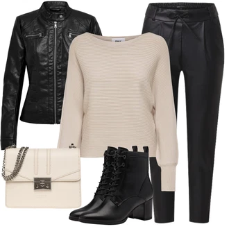 Sjaj Outfit sa Crna/Bijela/Smeđa/Zeleno/Narandžasta Hlače od Umjetne Kože/Jeggings/Kožne Tajice/Tajice Kožnog Izgleda/Kožna Hlača/Skinny Hlače/Treggings Only "Jesenski outfiti"Look: Sjaj, Chic, Besprijekorno, Jazz, Ured, Vanjski, moderne, Mokri izgled, Pametno ležerno, Francuske