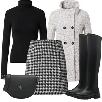 Kombinacije za jesen Rockerski sa Crna Čizma Iznad Koljena/Duga Čizma/Čizma za Jahanje/Čizma do Koljena/Ravna čizma preko koljena/Kožna Čizma iznad Koljena Tamaris "Jesenski outfiti"Look: Mokri izgled, Rockerski, Premium, Unisex, Prevelik, Punk
