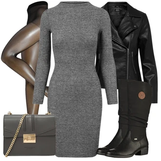 Outfit sa Siva/Svjetlosiva/Tamnosiva Haljina S Visokim Ovratnikom/Zimska Pletena Haljina/Zimska Haljina dugih rukava/Haljina S Visokim Ovratnikom/Haljina dugih rukava/Duga pletena Haljina/Džemper Haljina Urban Classics "Jesenski outfiti"