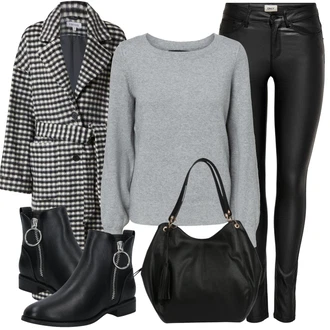 Outfit sa Crna Kožna gležnjača/Čizma s patentnim zatvaračem/motociklistička čizma/Gumena Gležnjača/Chelsea Gležnjača/Podstavljena Gležnjača/Ravna Gležnjača/Kožna Jakna/Motociklistička čizma/Čizma za Jahanje Only "Jesenski outfiti"