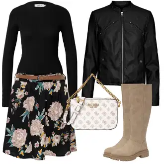 Kratka Outfit sa Crna/Smeđa/Crvena/Pink/Ljubičasta Suknja na Omot/Cvjetna Suknja/Suknja Iz 90-ih/Suknja s printom Only "Jesenski outfiti"