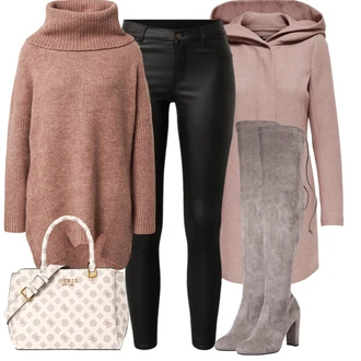 Outfit sa Siva/Bež/Smeđa/SvjetloSiva Čizma Iznad Koljena/Čizma na visoku petu/Čizma do Koljena/Čizma na Špic/Kožna Čizma Iznad Koljena/Čizma s patentnim zatvaračem/Duga Čizma About You "Jesenski outfiti"