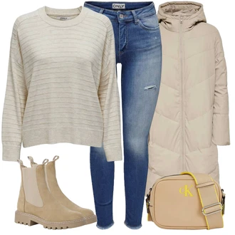 Prevelik, Vintage Outfit sa Bež/Smeđa/Kaki Chelsea Gležnjača/Kožna Jakna/Ravna Gležnjača Tamaris "Jesenski outfiti"Look: Estetika, Prevelik, Ležerno, Unisex, Seoskom Stilu, Chic, Udobna, Trendi, klasický