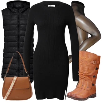 Outfit sa Crna Zimska Haljina dugih rukava/Zimska Pletena Haljina/Duga pletena haljina/Džemper Haljina/Haljina S Visokim Ovratnikom/Haljina dugih rukava/Pletenina Hollister "Jesenski outfiti"