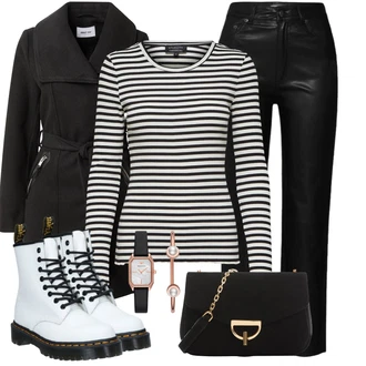 Outfit sa Crvena/Bijela/Krem Gležnjača na Vezanje/Borbena Čizma/Klasična čizmica Dr. Martens "Jesenski outfiti"