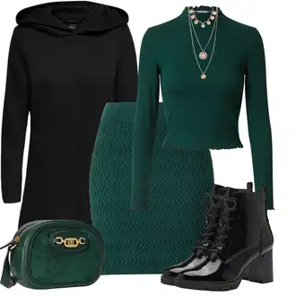 Outfit sa Tamnozelena/Zeleno/Tirkizna Suknja About You "Jesenski outfiti"