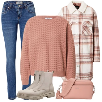 Outfit sa Smeđa/Siva/Bež/Kaki Chelsea Gležnjača/Tenisica Tenisice s patentnim zatvaračem sa strane/Ravna Gležnjača/Podstavljena Gležnjača/Kožna Jakna/Čizma s patentnim zatvaračem Tamaris "Jesenski Outfiti"