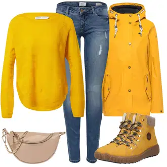 Outfit sa Žuta/Smeđa Čizma na Vezanje/Tenisica Zimske Tenisice/Cipela za Trekking/Zimska cipela Rieker "Jesenski outfiti"