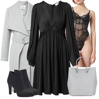 Old Money Outfit sa Crna/Siva/Tamnosiva Haljina Veći Broj/Haljina/Tunika guido maria kretschmer women "Jesenski outfiti"Look: Rap, Lagano, Preodjeven, Elegantan, Old Money, Prevelik