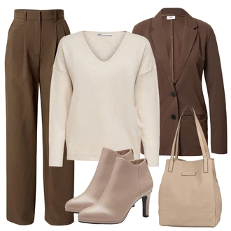 Kombinacije za bucmaste Matični ured sa Kaki/Smeđa/Siva Leger by Lena Gercke "Ležerni poslovni outfit"Look: Matični ured