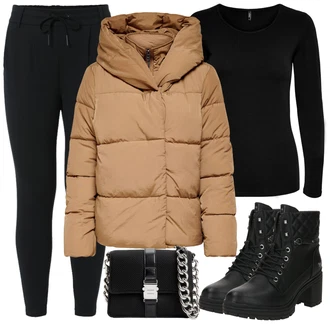 Outfit s Černá Pletený Legín/Bavlněné Legíny/Teplé Legíny/Legíny s Podšívkou/Termo Kalhoty/Tréninková Kalhoty/Kožená bunda/Tregíny Only "Módní vzhled na podzim"