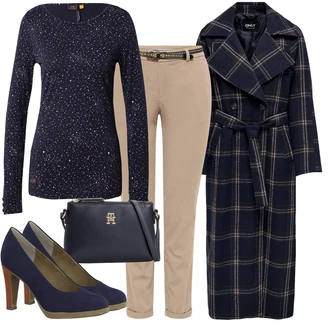 Dlouhé Outfit s Tmavě Modrá/Modrá/Světle Modrá Přechodový Kabát/Zimní Kabát Vlněný kabát/Dlouhý kabát/Dlouhý Zimní Kabát/Trenčkot/Trenčkot/Midi Kabát/Vlněný Kabát/Kašmírový Kabát/Vintage Kabát/Oversize Kabát/Dlouhý Kabát Only "Módní vzhled na podzim"