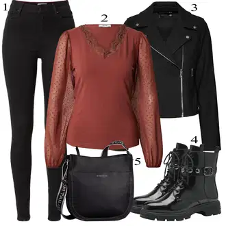 Motorno kolo Poletje outfit mit Črna Motoristični čevelj/Usnjena Jakna/Škornj na Vezalke/Gumijasti Gležnar/Motoristični Škorenj/Bojni Škorenj Tamaris "Popoln za jesen"Look: Motorno kolo, Delovni, Hoja, Jahanje, Tek