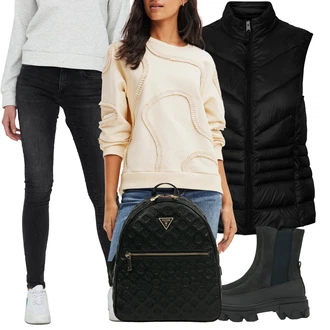 Outfit s ?erná/Tmav? modrá/Hn?dá/Tmav? hn?dá/?ervená Izola?ní Vest/Pe?ová Vest/Krátká Vest/Puffer Vest/Pro?itý Prslu?enství/Venkovní Vest VERO MODA "Podzimní Outfit"