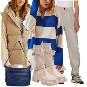 S Třásně Outfit s Hnědá/Béžová/Khaki Letní kotníková kozačka/Kotníková Bota s Podšívkou/Zimní Kozačka/Zimní bota/Zimní kotníková bota/Motorkářská bota/Bota se širokým nohavici/Gumová Kotníková Bota/Kožená bunda kesi "Perfekt na podzim"