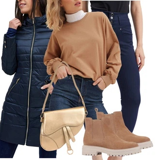Nadrozměrné Outfit s Hnědá/Béžová Gumová Kotníková Bota/Letní kotníková kozačka/Plochá Kotníková Bota/Kožená bunda/Kotníková Bota s Podšívkou/Chelsea Boty Geox "Perfekt na podzim"Look: Techno, Nadrozměrné