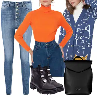 Outfit s Modrá/Světle modrá Push up Džín/Džíny s Rozparkem/High Waist Džínové Kalhoty Trendyol "Podzimní outfit na volný čas"