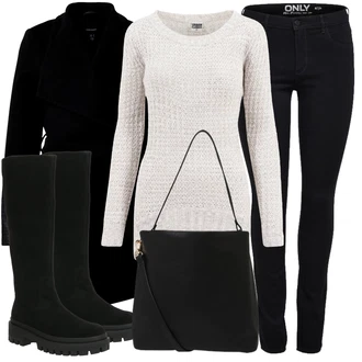 Outfit s Šedá/Béžová/Hnědá/Stříbrný Svetr z Jemné Pleteniny/Třpytivý Svetr/Pletený Svetr/Svetr s Kulatým Výstřihem/Jednoduchý Svetr/Termo Svetr/Vlněný Svetr/Kašmírový Svetr/Basic Svetr About You "Cool podzimní outfit"