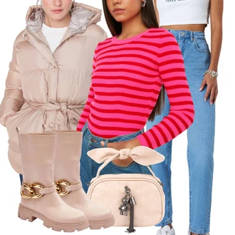 Outfit s Růžová Vintage svetr/Krátký svetr/Kardigán s kulatým výstřihem Trendyol "Outfit na podzim"