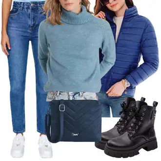 Outfit s Vintage džíny/Zužující se Džíny/Mom Jean/Džíny s Rozparkem/High Waist Džínové Kalhoty/Girlfriend Džíny/Dad Džíny/Zkrácené Džíny Trendyol "Podzimní outfit na volný čas"