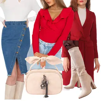 Outfity na podzim s Bílá/Tmavě modrá/Modrá/Světle modrá Džínová vintage sukně/Džínová Sukně Trendyol "Podzimní outfit na volný čas"