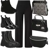 Černé lakované kozačky outfity image