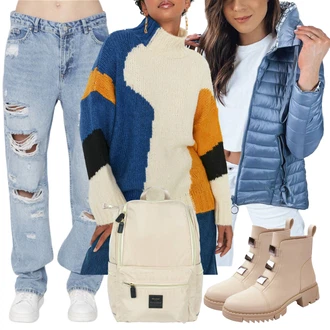 Jízda na koni Outfit s Džín s Širokou Nohavicí/Kožená bunda/Kožené bundy/Mom Jean/Kožená Pánská Bund/Džíny Volného Střihu/Girlfriend Džíny/Dad Džíny/Boyfriend Džínové kalhoty Trendyol "Podzimní outfit na volný čas"Look: Východ, Volný čas, Jízda na koni