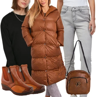 Outfit s Šedá/Světle šedá Zužující se Džíny/Termální Džíny/Sweat Džíny/Pánské tričko orsay "Perfekt na podzim"