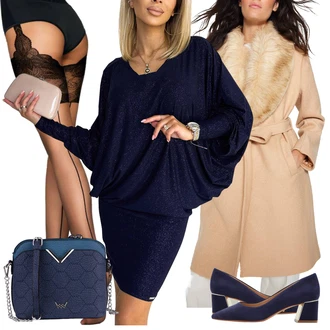 Outfit s Tmavě modrá/Modrá/Růžová Zimní Pletené Šaty/Tunikové šaty/Svetrové Šaty/Nadměrná velikost šatů/Pouzdrové Šaty S Dlouhým Rukávem/Dlouhé pletené šaty/Halenkové Šaty Numoco "Podzimní outfit na volný čas"