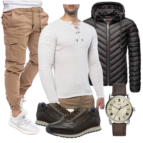 Beige/Khaki Boyfriend Hose/Jogger Hose/Freizeithose/Cargo-Jogginghose/Kurze Hose/Capri/Cargohose/Cargo Short PITTMAN kombinieren