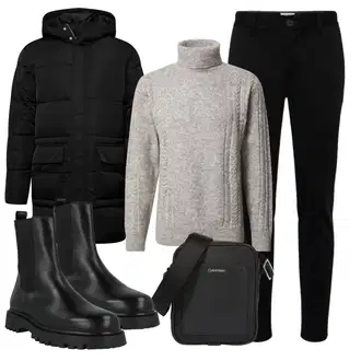 Outfit mit Grau/Hellgrau Rollkragenpullover/Wollpullover/Kaschmir Pullover/Winterpullover/Carmenpullover trapp "Outfit für den Herbst"