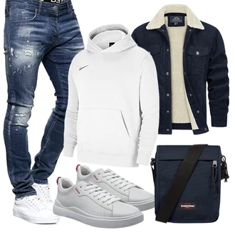Jeans Outfits mit Dunkelblau/Blau/Hellblau Kurze Jeansjacke/Vintage Jacke/Shirtjacke/Holzfäller Jacke/Cordjacke/Wolljacke TACVASEN "Outfit für den Herbst"