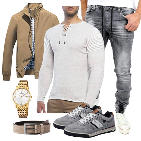 Khaki/Braun/Beige Nylonjacke/Jacke mit Seitlichem Reißverschluss/Innenfutter Jacke/Fliegerjacke/Herbstjacke/Sommerjacke/Frühlingsjacke/Bomberjacke YOUTHUP kombinieren mit Gürtel Strellson